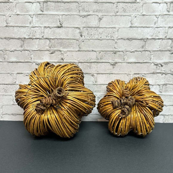 Grapevine Pumpkin Lot Of 2 Woven Holiday Decor Thanksgiving Fall Decorations - Picture 5 of 9